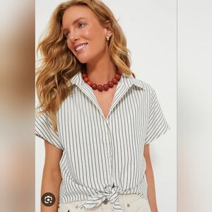 Tuckernuck Tie Blouse Crisp Cotton Stripes XS Nwot
